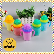 MTOTO Drinking Cup With Bouncy Straw Insulated Model 2-Layer Glass With Lid And Handle No Suction Fl