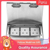 superparis 4000W Floor Socket Box Stainless Steel 3 X Prong Flip Type Concealed Outlet for Offices H