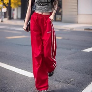 American Street Style ผู้หญิงหลวมกระชับสัดส่วนกางเกงทํางานลําลองเอวสูงขากว้างความเร็วเส้นใยแห้งเหมาะ