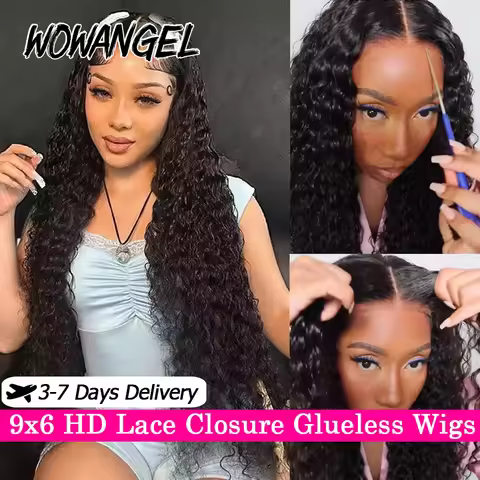 34in Glueless Wigs Pre Cut HD Lace Wig Water Wave Wigs 9x6 HD Lace Closure Wig Human Hair Wigs Melt 
