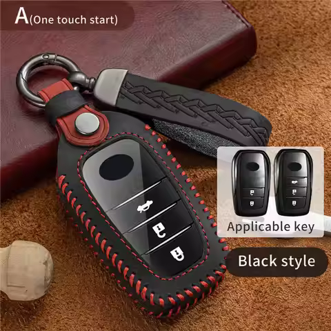 Leather Car Key Fob Case Cover Remote Shell Holder Chain For Toyota Hilux Camry CHR Forutner Innova 