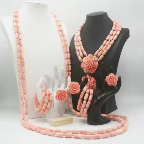 African Fashion Beads Jewelry Set Bridal Gold Plated Jewelry Set Nigeria Beads Set