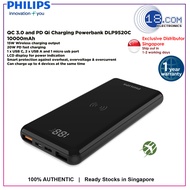 Philips DLP9520C | 10000 mAh Qi Charging Powerbank | 20W PD 15W Qi Wireless Charging | LCD display | Li-Polymer Battery | 1 year warranty | Flight Friendly