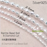 💥WHOLE SALES💥(NM5)(NBC8Ct) Silver/Perak 925 Original Rantai Leher Bola 8 Berlian Cut Necklace Beads 