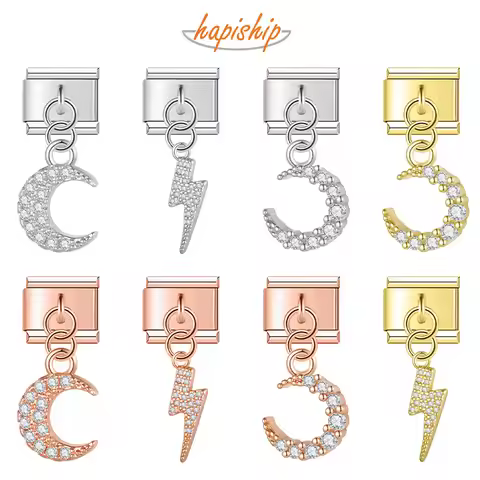 Hapiship 2023 New Daisy Fashion Lightning Moon Dazzling CZ Italian Charm Links Fit 9mm Bracelet Jewe