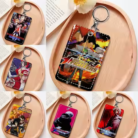 1pc Game T-The King Of Fighters Card Case Keychain Access Card Bag Key Tag Ring Leather Card Holder 