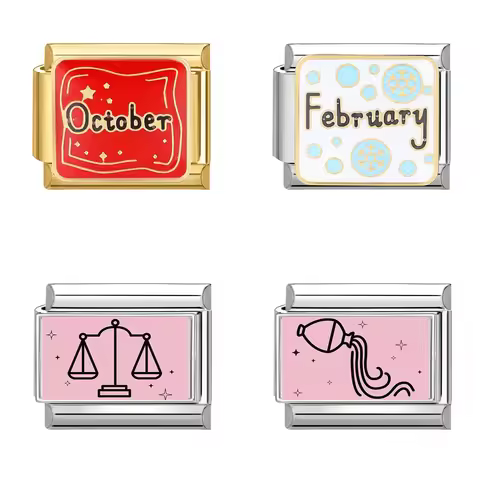 Unique 12 Constellation and 12 Months September October Italian Charm Links Fit 9mm Stainless Steel 