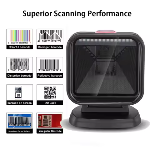 Barcode Scanner 2D Omnidirectional QR Code Desktop Barcode Reader for Supermarket Auto Sense Data Ma