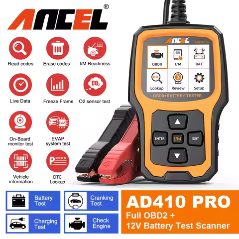 ANCEL AD410 PRO OBD2 Scanner 6V 12V Car Battery Tester 2 in1 Car Diagnostic Scanner Battery Load Tes