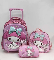 13.5 inchs 3in1 set school trolley bag Kuromi my melody