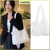 YVE Korean Style Tote Bag, Lightweight Versatile Floral Print Lace Handbag, YK2 Canvas With Silk Sca