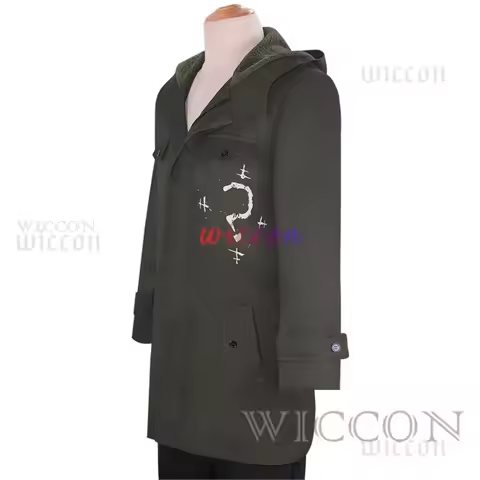 Army Green Riddler Cosplay Costume Jacket with Mask Headgear Gloves Edward Villain Question Mark Coa