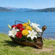 MXBEAUTY Sailboat Coil Holder, Rustic Iron Stable Base Metal Coil Stand, Desktop Ornament Coil Tray 