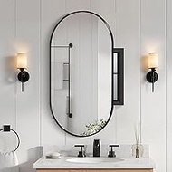 LAMCHMOR Oval Medicine Cabinet Mirror, Black Metal Framed Recessed Bathroom Medicine Cabinet with Vanity Mirror,Bathroom Cabinet with Mirror and Adjustable Shelves 16x30 Inch