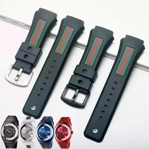 For Gucci YA137/YA137107A Rubber Watch Strap Dedicated Protruding Port Waterproof Man Black 29-21mm 