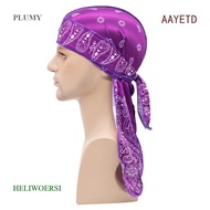 HELIWOERSI Hip-Hop Bandana Headscarf Unisex Solid Pirate Hat Durag Cap Embroidered Silk Long Tail Braid Turban Hat Headband