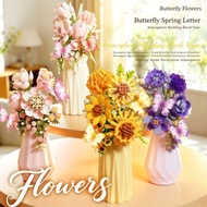 Rose Flower Building Blocks Vase Flower Bouquet Building Blocks DIY Artificial Flowers Home Decor Fl
