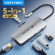 Vention 4K 60Hz Type C HUB 5 In 1 PD 100W Type C Converter With USB 3.0 1000Mbps Ports USB C to RJ45