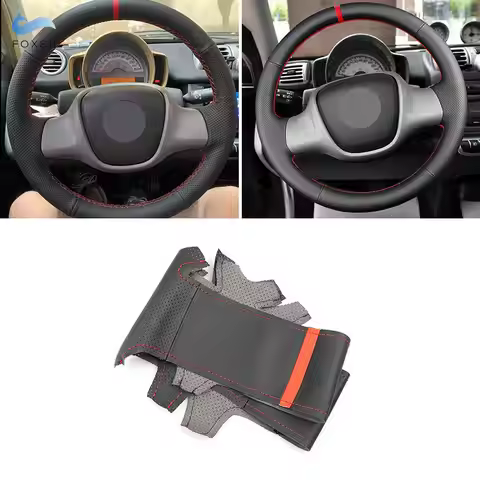 Car Steering Wheel Cover For Mercedes Benz Smart Fortwo 451 2009 2010 2011 2012 2013 2014 2015 (2-Sp