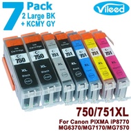 Vileed 7 Pack 750Xl 2Pc Large Bk   751Xl Bk C M Y Gy 1Pc Each For Canon Print Ink Cartridge Pgi750 P