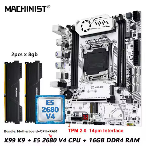 MACHINIST New upgrade X99 K9 Motherboard kit Optional Xeon E5 2680 V4 CPU LGA 2011-3 DDR4 16GB RAM N