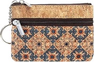 Eco-friendly Cork Coin Purse, Mini Pouch Card Change Vegan Wallet w Key Ring, Pattern A, 4.3 x 3.3 x