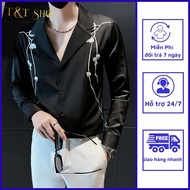 Áo sơ mi áo nam cổ vest hình thêu tinh tế trẻ trung phong cách Hàn Quốc chất vải mềm đứng form N53