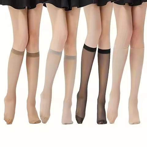 1/2/3/5/6Pairs Black/Flesh/Grey/Coffee color Calf Socks,Semi Sheer All-match Knee High Socks,Women's