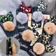 Autumn Winter Leopard Print Rabbit Ears Hair Ball Airbag Holder Apple i6/i6p/i7/7p/i8/8p/iX All-Incl