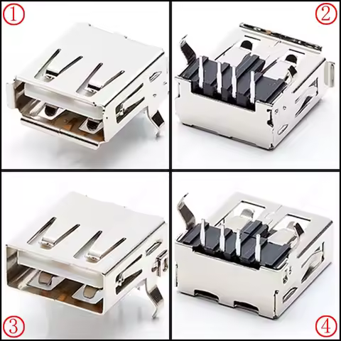 10-Piece Universal Type, USB 2.0 Connector 90° Charging Socket, Bent Feet 4Pin Jack White Black Body