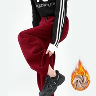 Women's Red Banana Velvet Sports Pants - High Waist Wide Leg Casual Pants CK1224