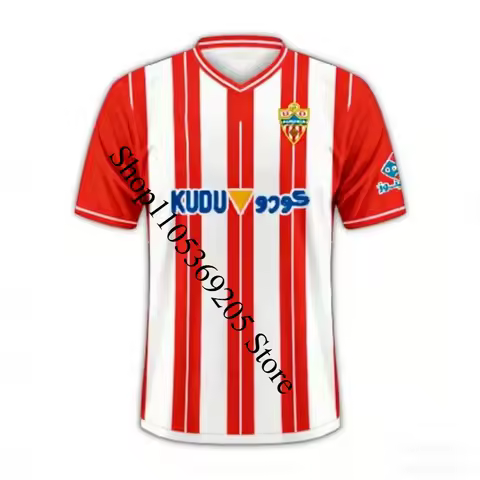 UD Almeria Football Jersey 3D Print Red White Striped Soccer Shirt Quick Dry Breathable Sports T-shi