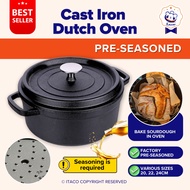 ITACO Cast Iron Dutch Oven Casserole (20cm/22cm/24cm) Camping Cooking Pot Stew Pot Soup Pot