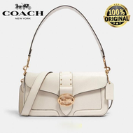 BIG SALE ! (100% ORIGINAL) Tas COACH Georgie Shoulder Bag With Rivets In White Tas Wanita Kulit Terbaru Putih Tas Cantik Wanita Tas Branded Terbaru Tas Kulit Asli Authentic Preloved Ori Tas Kado Untuk Istri Tas Kecil Untuk Pesta Wanita Tas Kantor