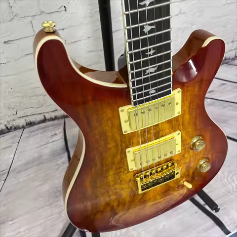 Free Shipping Orange for PRS Burl Top Solid Body Bird Inlays 6 String Electric Guitar Rock Music