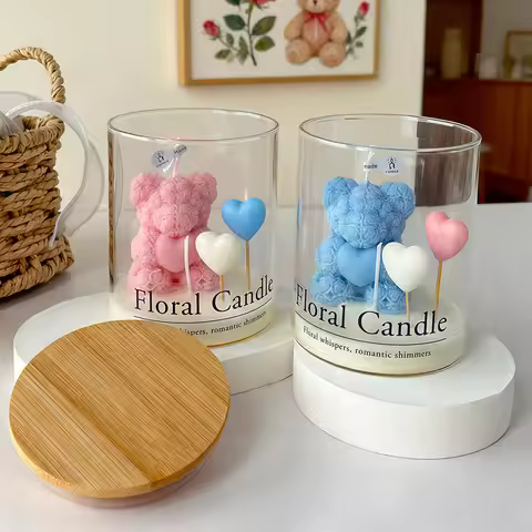 Romantic Floral Scent Aroma Teddy Bear Candle Eco-Friendly Cute Home Decorative Gift for Party Holid