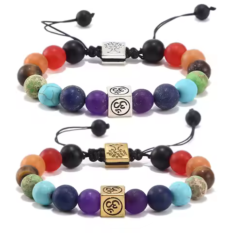 7 Chakra Bracelets Bangles for Women Men Vintage Indian Yoga Chakra Pray Lava Stone Beads Bracelet H
