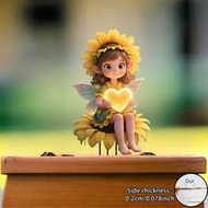 2D Flat, 1pc Summer Sunflower Heart Fairy Outdoor Decor, Garden Stake Decoration, (17cm/6.69inch) Ho