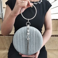 Tas Pesta Wanita Kondangan Import Terbaru Mewah Murah Kristal Kain Satin Round Bulat Wisuda 282701