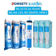 Combo Bộ 10 Cấp Lõi Lọc Karofi bộ lọc thô 1,2,3 và màng RO 50GDP, Cụm chức năng Đúc Nguyên Khối Karo
