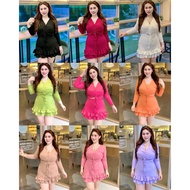 Set Of 2 Ribbed Fabrics Shirt + Skirt Front Zip-Up As Desired Men's With Elastic Waistband At The Ba