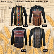 Baju Jersey Tradisional Batik Etnik Sabah Sarawak lengan panjang- Collar | Size S- XL