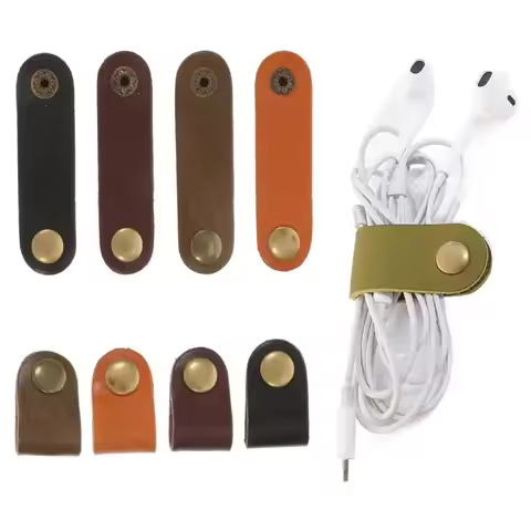 2pcs Leather Cable Straps Cable Ties Cable Organizers Earphone Cord Winder Keeper Cord Management fo