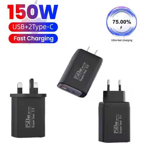 150W 3 Ports USB Type C Fast Charging Charger For Samsung Huawei Xiaomi iPhone High Speed Charge PD 
