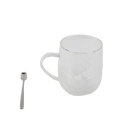 aliwell 4PCS Double Walled Drinking Glasses Set 350ml Borosilicate Glass Coffee Mugs with 4 Stainles