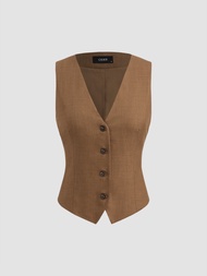 Cider V-neck Solid Button Vest