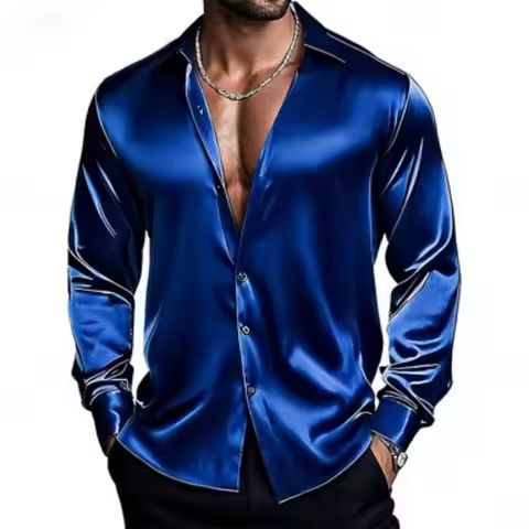 Men's Shirt, Silk Satin Shirt, Formal Shirt, Casual Shirt, Button Up Shirt, Plain Business Formal Sh