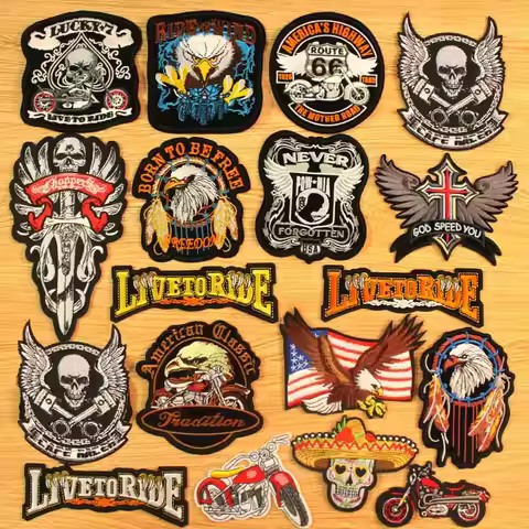 Heart Skull Iron On Patches For Clothing Apparel Tiger Embroidered Patches On Clothes Motorcycle Bik