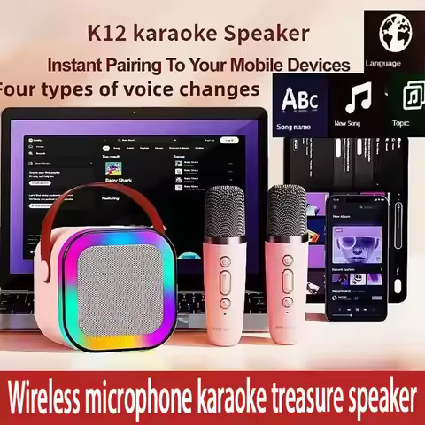 K12 Bluetooth 5.3 Karaoke Machine Portable PA Speaker System with 1-2 Wireless Microphones Home Fami