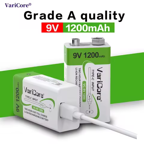 VariCore 6F22- PP3-6LR61 -9V lithium-ion rechargeable battery/USB Type-C interface/1200mAh/multimete